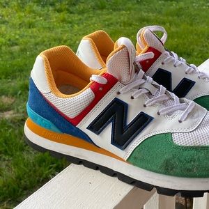 used - like new - men’s New Balance 574 suede multicolor shoes